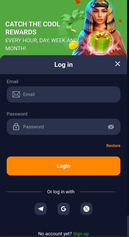 Bass Win login screen with email and social login options